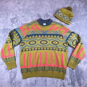 Disney Frozen Oaken Sweater And Hat Men’s Large Excellent Nordic Print, Yoo-hoo!